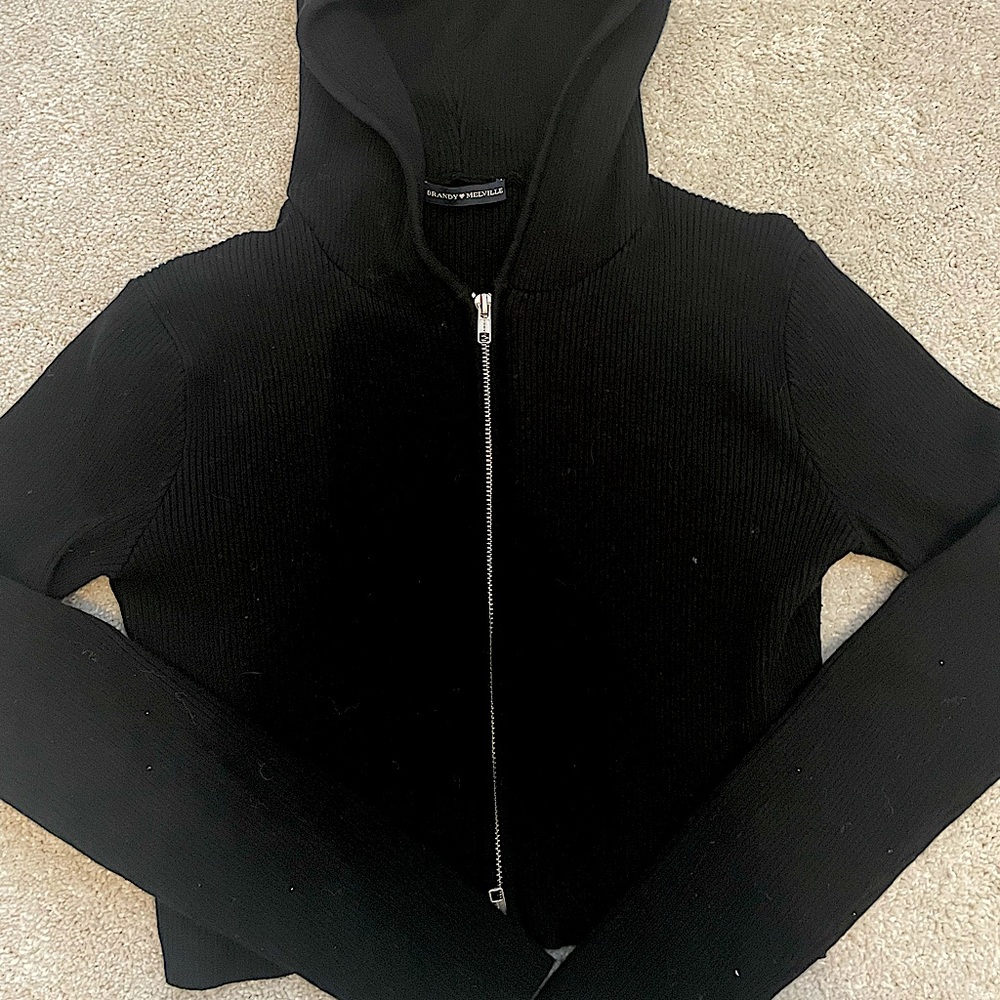 Brandy Melville black zip up hooded sweater.